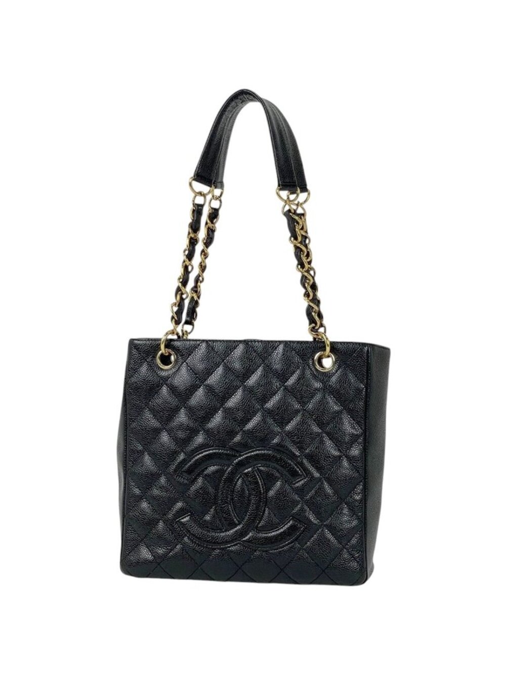 Chanel Tote CC Logo Quilted Caviar Leather Black